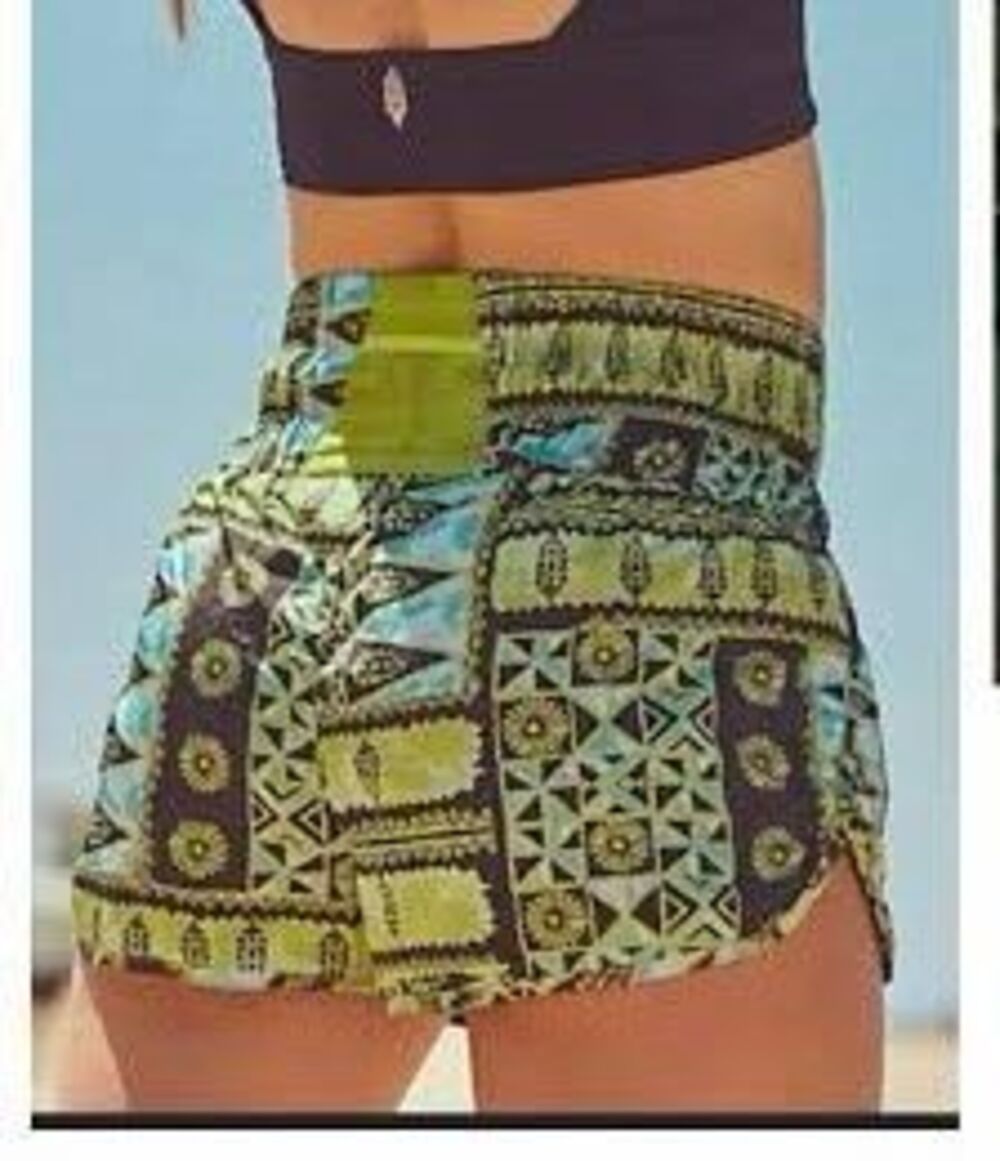 Free People FP Movement "The Way Home" Shorts green blue black Aztec print sz S